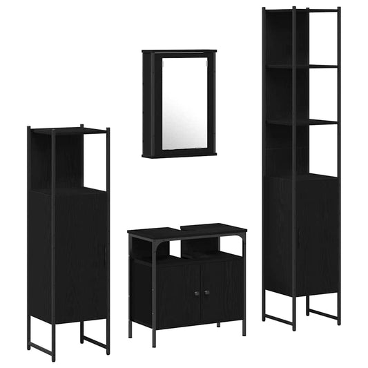 Bathroom Furniture Set 4 pcs Black Oak Engineered Wood