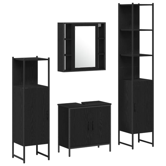 Bathroom Furniture Set 4 pcs Black Engineered wood