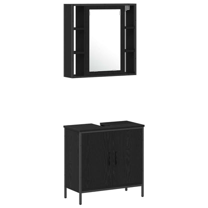 Bathroom Furniture Set with Shelf 4 pcs Black Engineered wood