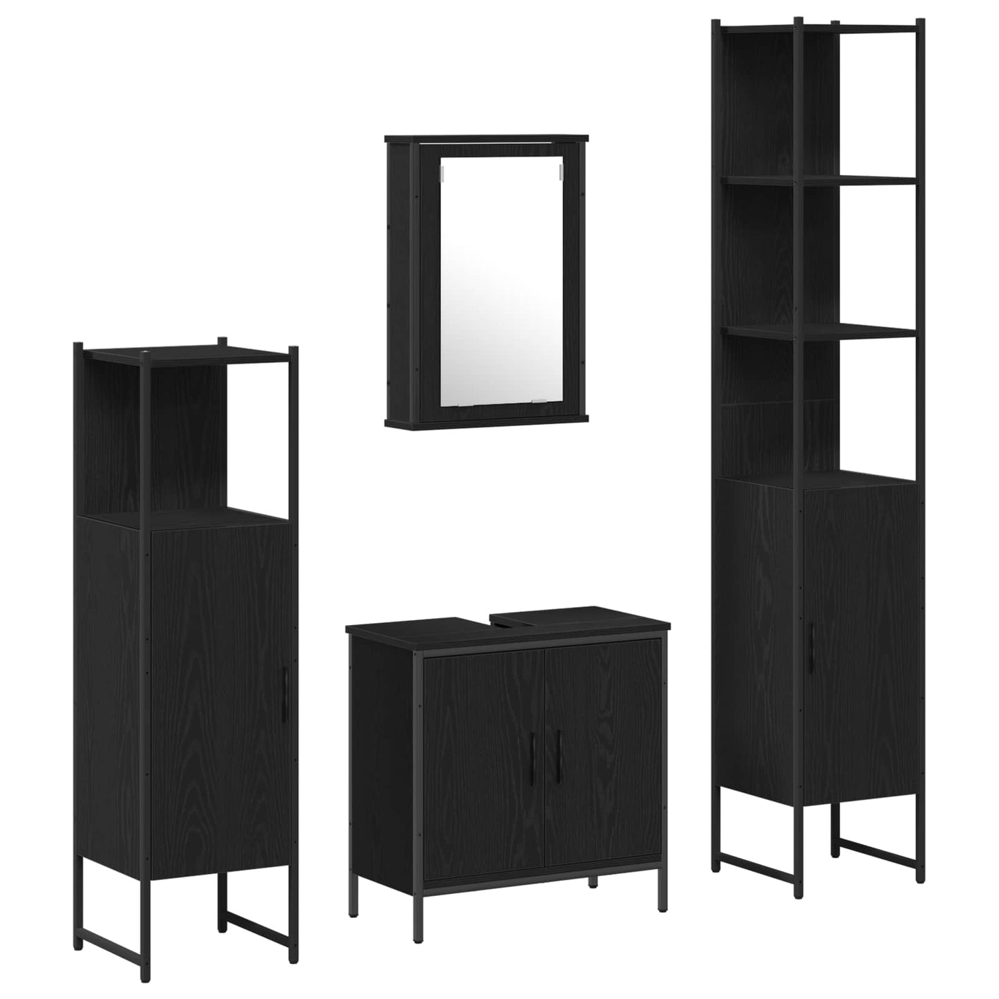 Bathroom Furniture Set with Shelf 4 pcs Black Engineered wood