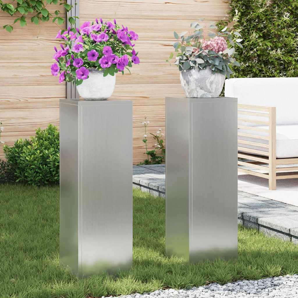 Plant Stand 2 pcs Silver 24 x 24 x 75 cm Galvanised Steel
