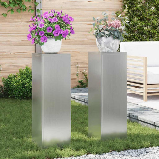 Plant Stand 2 pcs Silver 24 x 24 x 75 cm Galvanised Steel