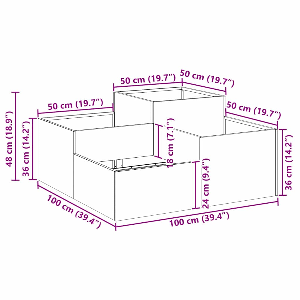 Garden Planter Silver 100 x 100 x 48 cm Galvanised steel