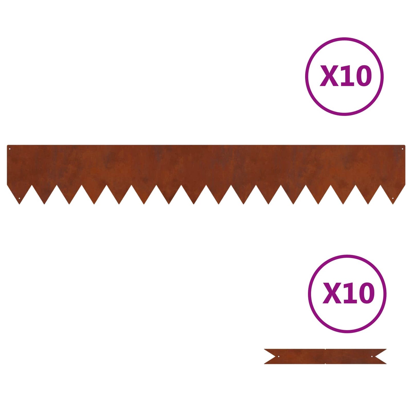 Lawn Edging 10 pcs 100 x 0.05 x 15 cm Weathering Steel Rusty