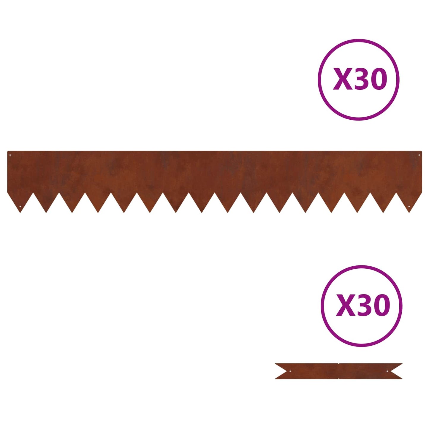 Lawn Edging 30 pcs 100 x 0.05 x 15 cm Weathering Steel Rusty