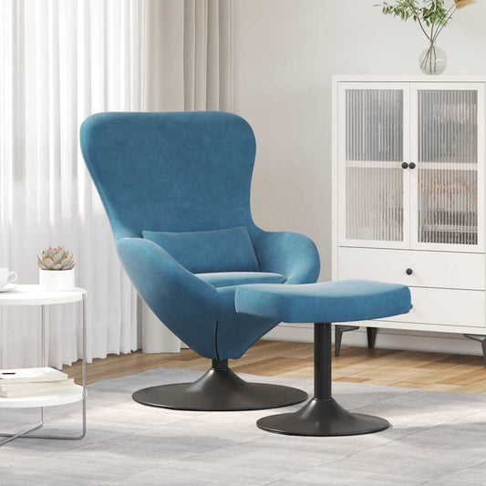 Egg Chair with Footstool Blue 63 x 73 x 90 cm Velvet