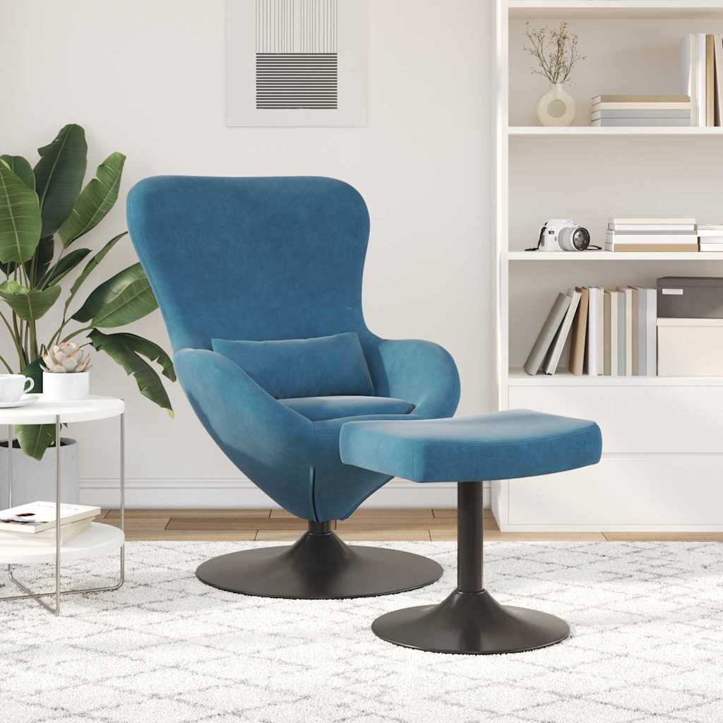 Egg Chair with Footstool Blue 63 x 73 x 90 cm Velvet