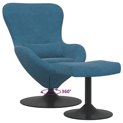 Egg Chair with Footstool Blue 63 x 73 x 90 cm Velvet