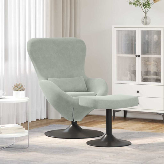 Egg Chair with Footstool Light grey 63 x 73 x 90 cm Velvet