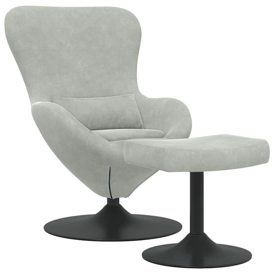 Egg Chair with Footstool Light grey 63 x 73 x 90 cm Velvet