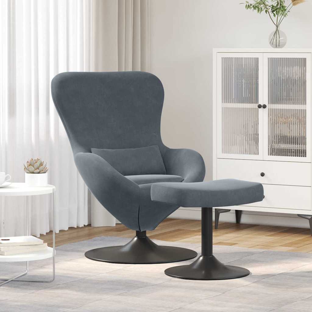 Egg Chair with Footstool Dark grey 63 x 73 x 90 cm Velvet