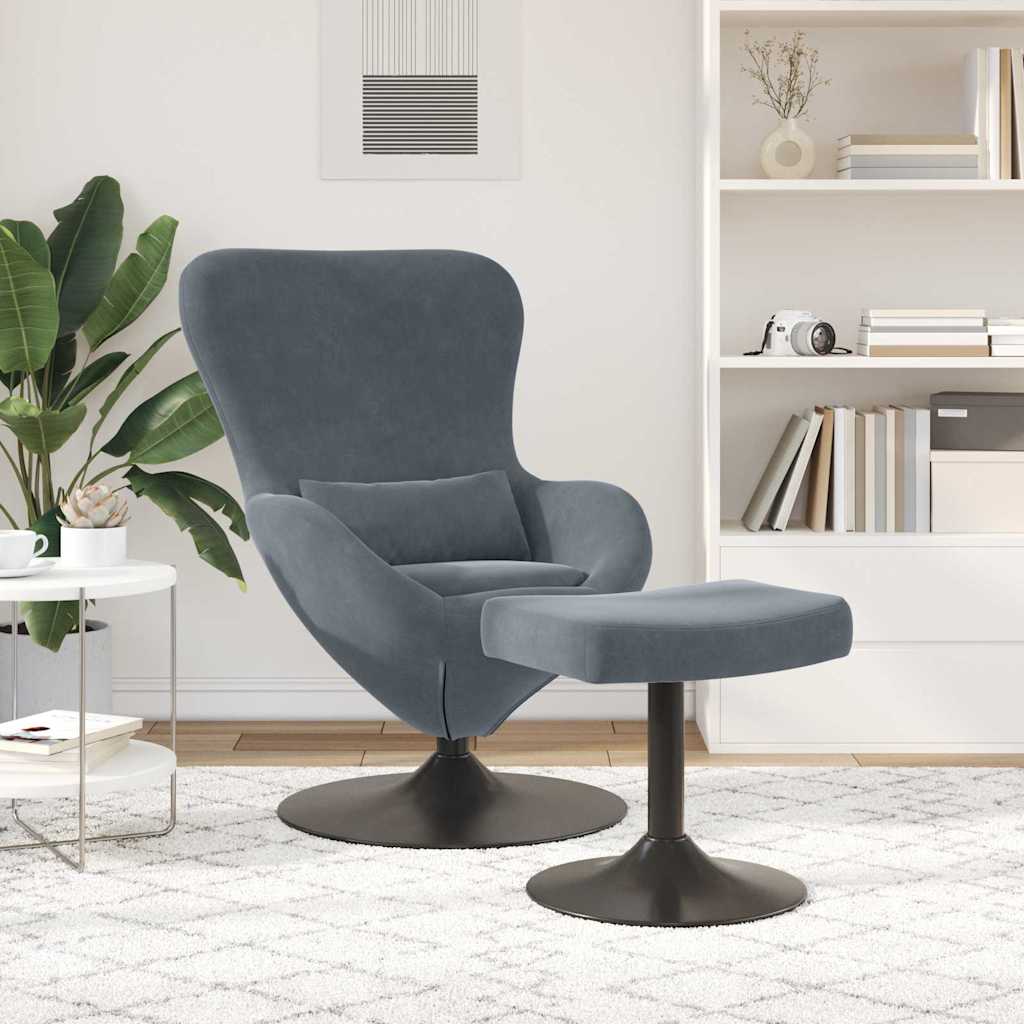 Egg Chair with Footstool Dark grey 63 x 73 x 90 cm Velvet