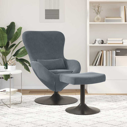 Egg Chair with Footstool Dark grey 63 x 73 x 90 cm Velvet