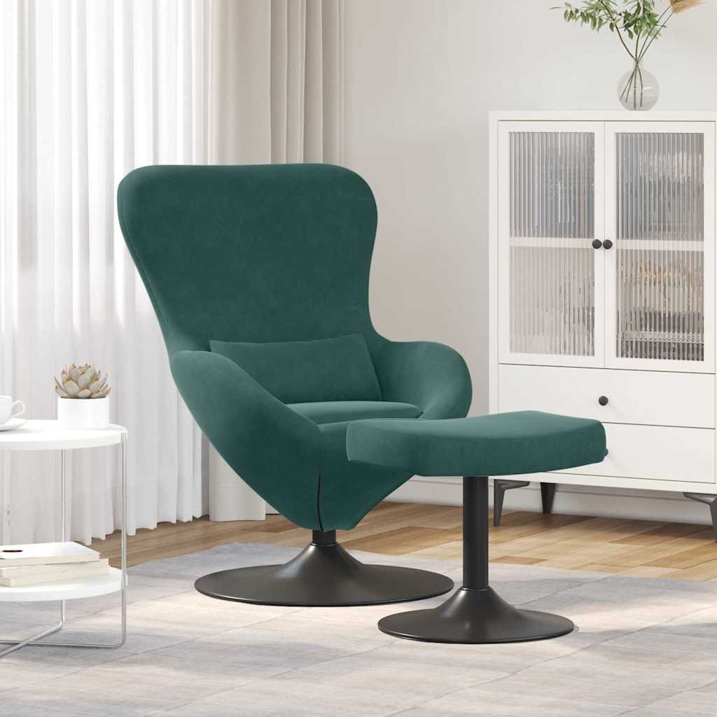 Egg Chair with Footstool Dark green 63 x 73 x 90 cm Velvet