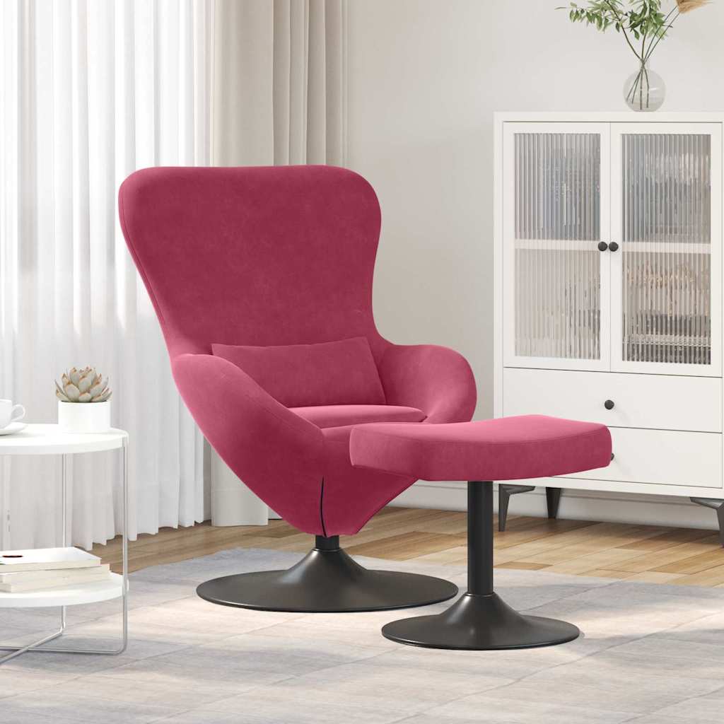 Egg Chair with Footstool Wine red 63 x 73 x 90 cm Velvet