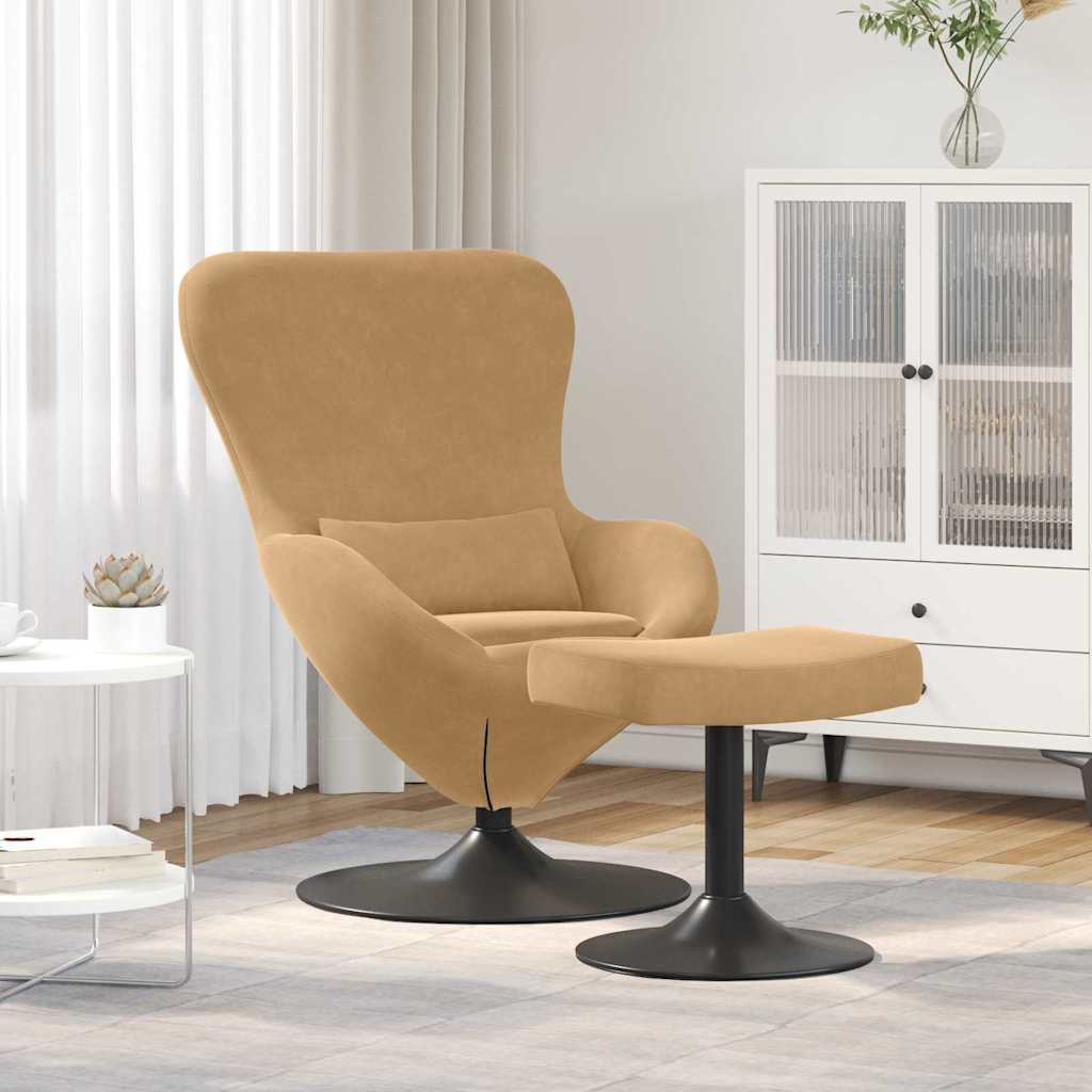 Egg Chair with Footstool Brown 63 x 73 x 90 cm Velvet