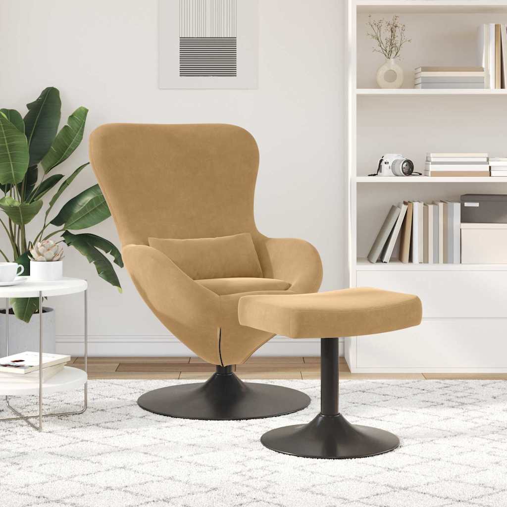 Egg Chair with Footstool Brown 63 x 73 x 90 cm Velvet