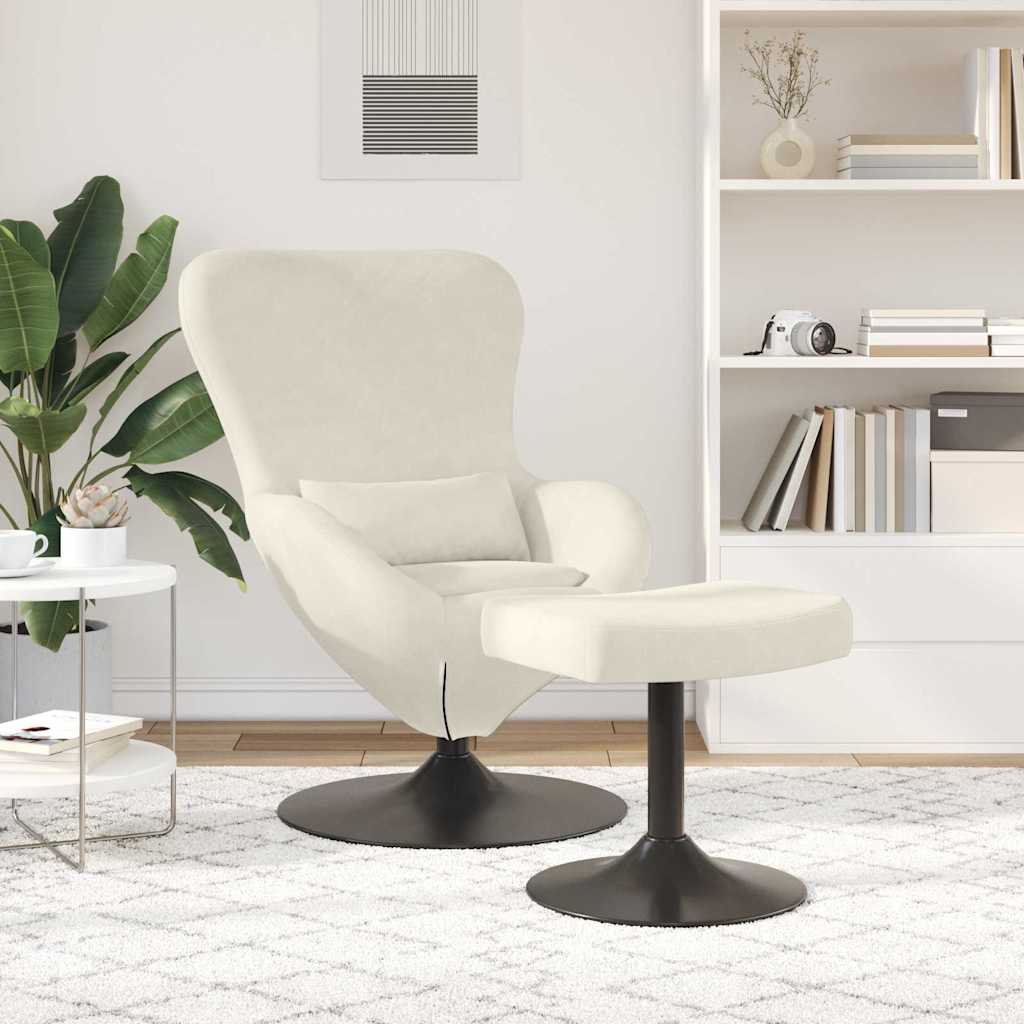 Egg Chair with Footstool Cream 63 x 73 x 90 cm Velvet