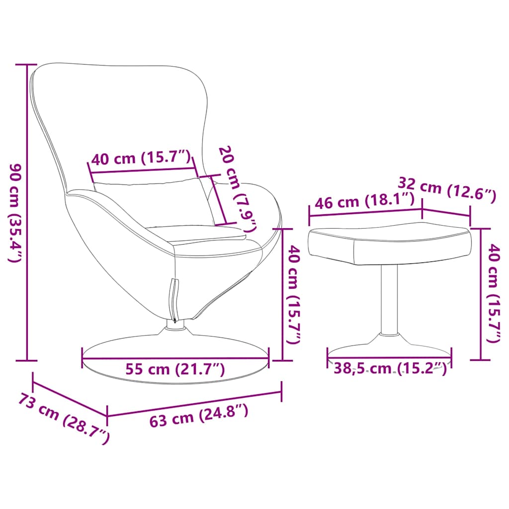 Egg Chair with Footstool Cream 63 x 73 x 90 cm Velvet