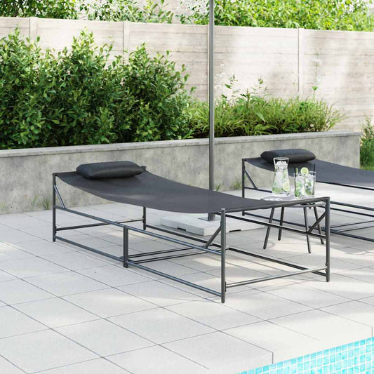 Garden Sunbed 2 pcs Black Powder-Coated Steel