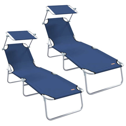 Sun Lounger Folding 2 pcs Blue 58 x 188 x 77cm Polyester