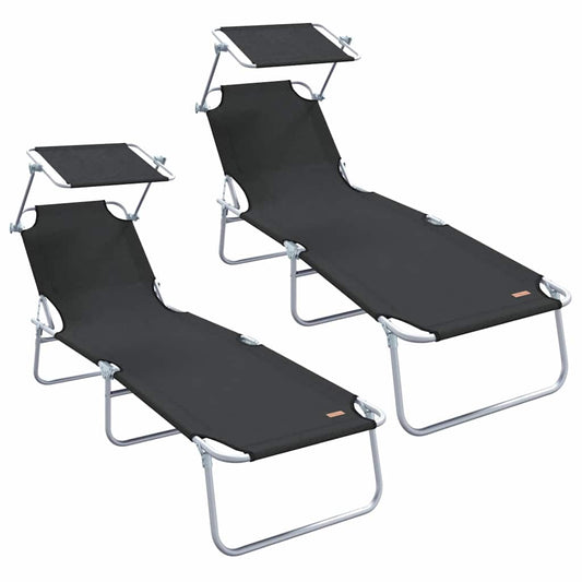 Sun Lounger 2 pcs Polyester Black