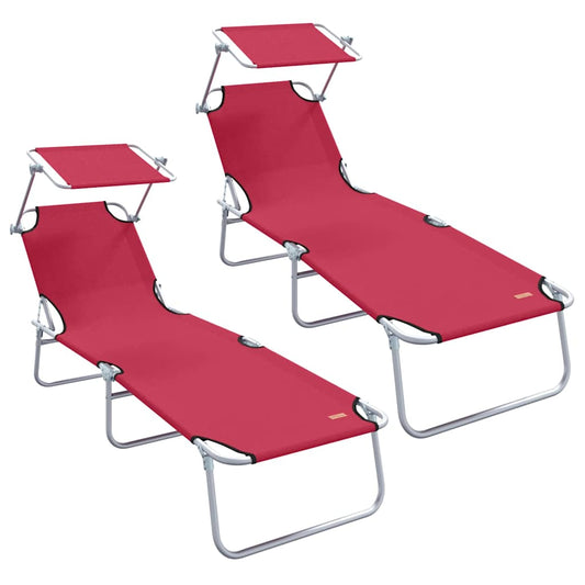 Sun Lounger 2 pcs Polyester Red