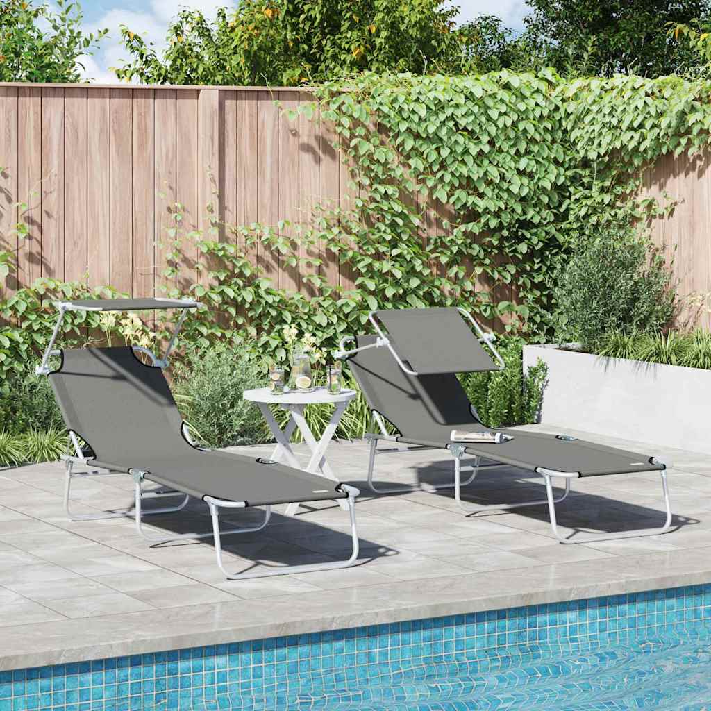 Sun Lounger Folding 2 pcs Grey 58 x 188 x 77cm Polyester