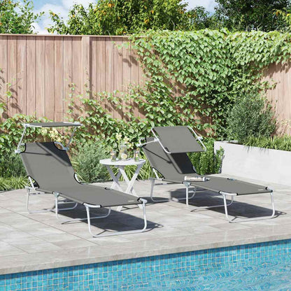 Sun Lounger Folding 2 pcs Grey 58 x 188 x 77cm Polyester
