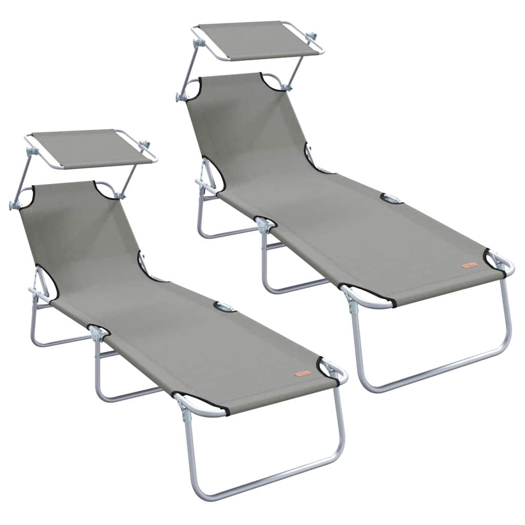 Sun Lounger Folding 2 pcs Grey 58 x 188 x 77cm Polyester