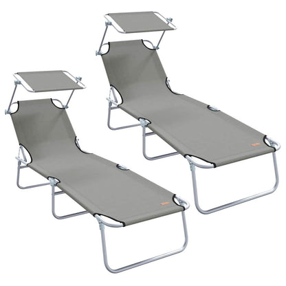Sun Lounger Folding 2 pcs Grey 58 x 188 x 77cm Polyester