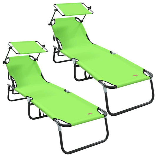 Folding Sun Lounger 2 pcs Oxford Green