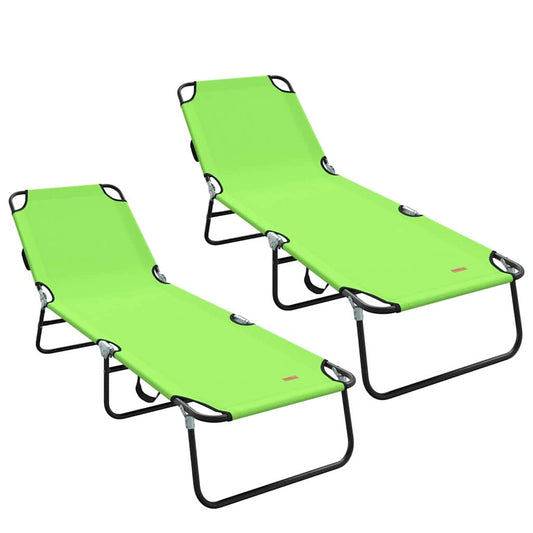 Folding Sun Lounger 2 pcs Polyester Green