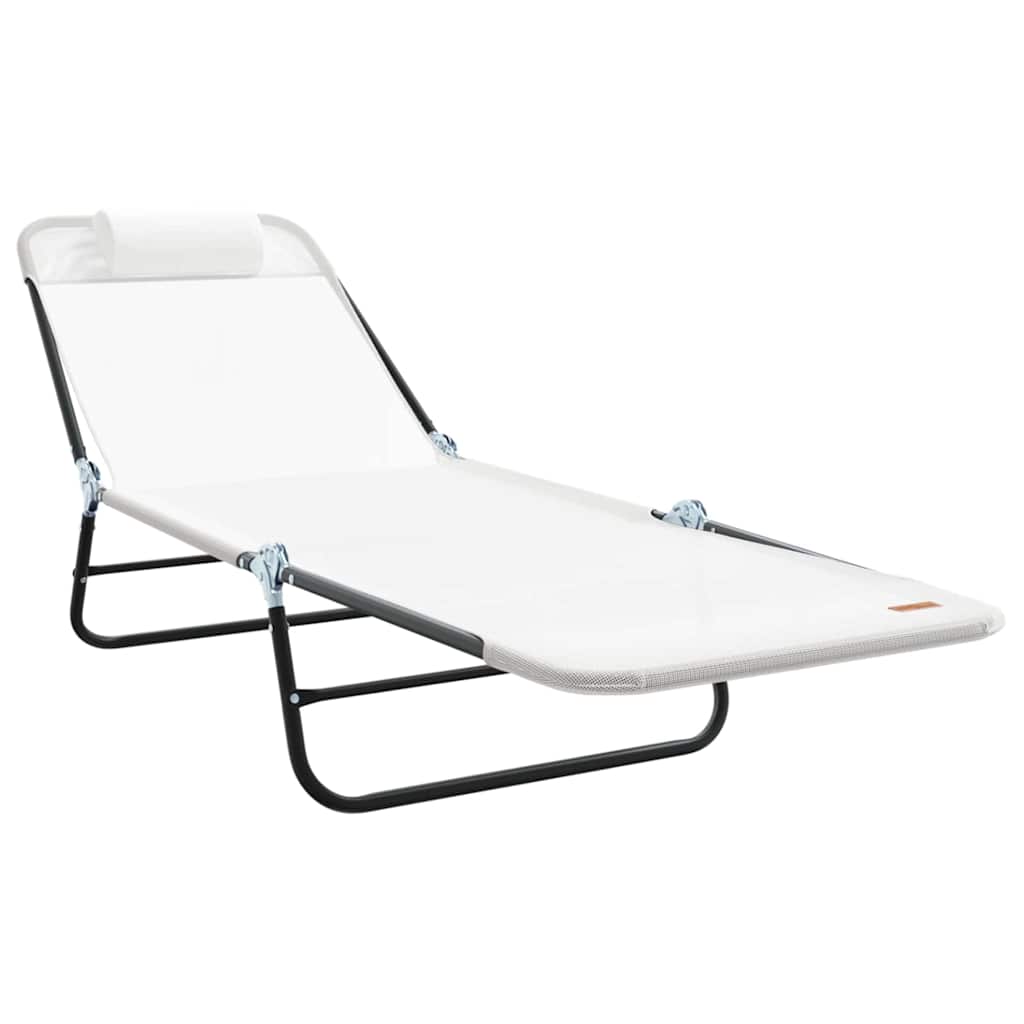 Folding Sun Lounger Folding Cream 182 x 55 x 85.5 cm Textilene