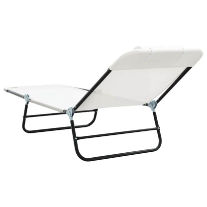 Folding Sun Lounger Folding Cream 182 x 55 x 85.5 cm Textilene