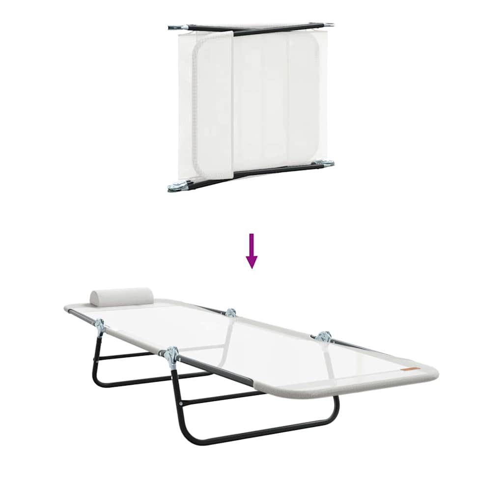 Folding Sun Lounger Folding Cream 182 x 55 x 85.5 cm Textilene