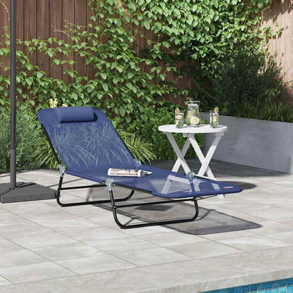 Folding Sun Lounger Navy Blue 182 x 55 x 85.5 cm Textilene