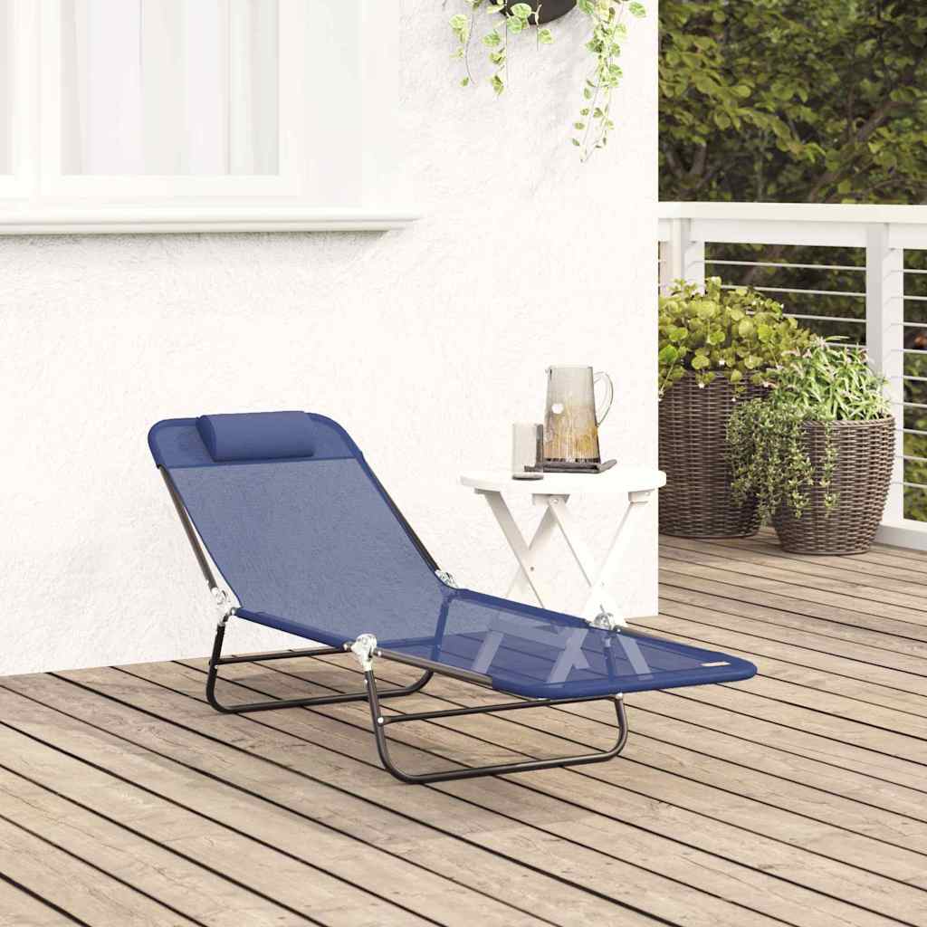 Folding Sun Lounger Navy Blue 182 x 55 x 85.5 cm Textilene