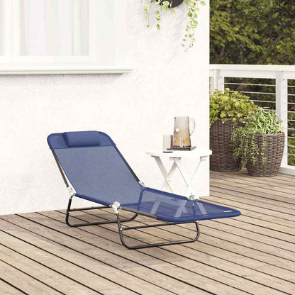 Folding Sun Lounger Navy Blue 182 x 55 x 85.5 cm Textilene