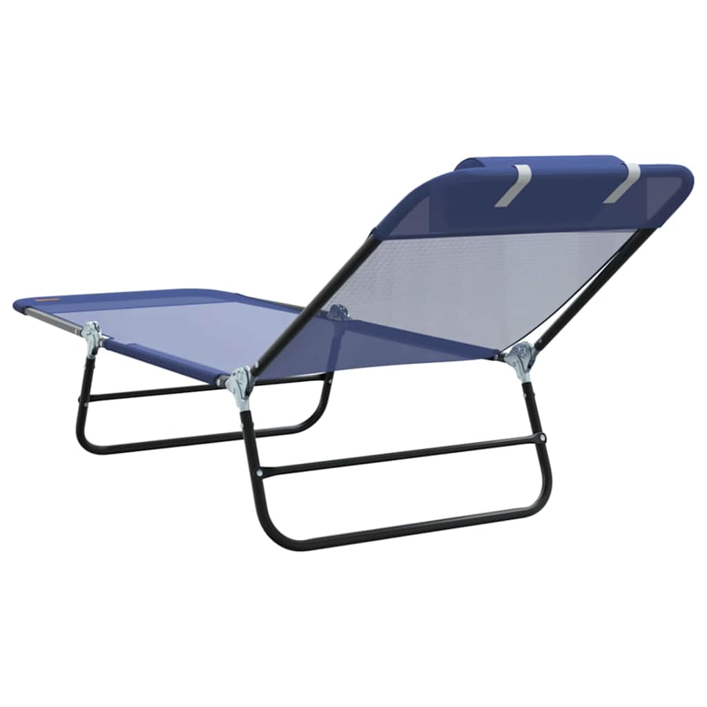 Folding Sun Lounger Navy Blue 182 x 55 x 85.5 cm Textilene