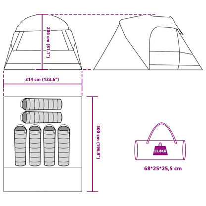 Dome Tent 6-Person with Roof Green 500 x 314 x 206 cm