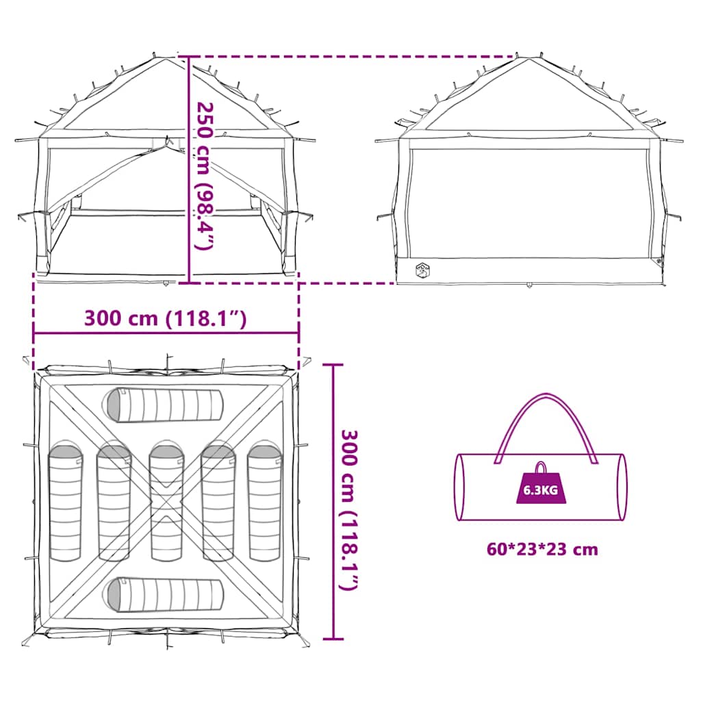 Inner Tent 7-Person with Roof Green and Grey 300 x 300x 250 cm
