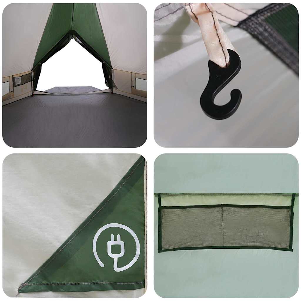 Teepee Tent 6-Person Green and White 431 x 366 x 185 cm