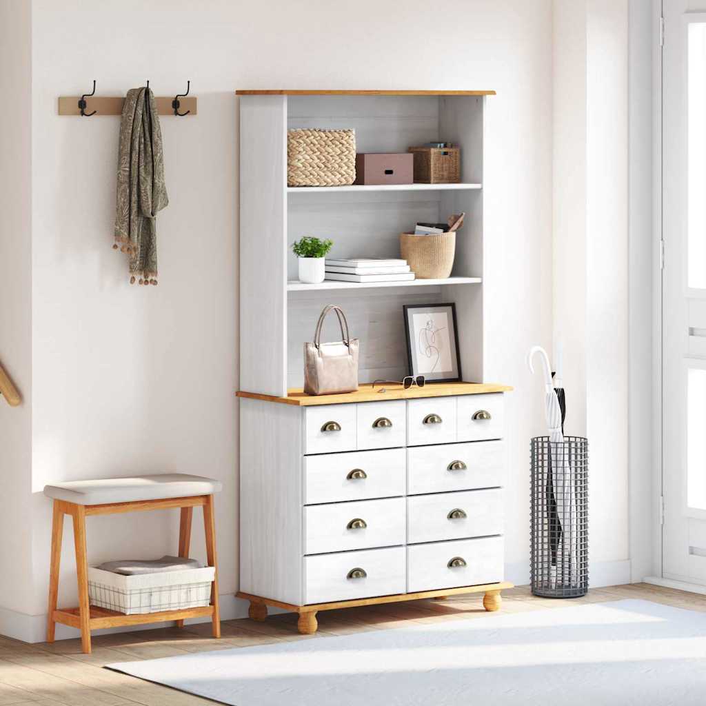 Hutch with Drawer ASKIM White 91 x 40 x 184 cm Solid Pine Wood