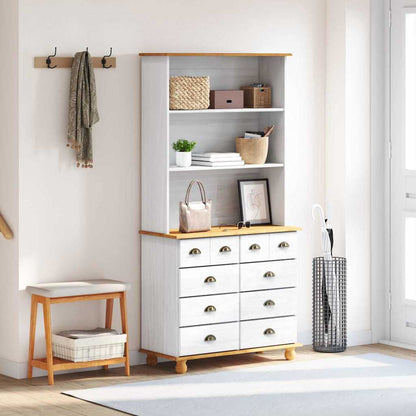 Hutch with Drawer ASKIM White 91 x 40 x 184 cm Solid Pine Wood