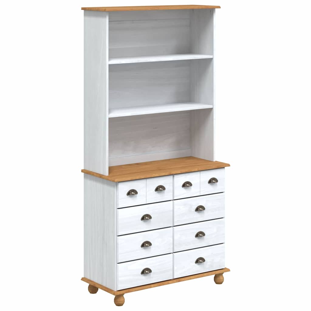 Hutch with Drawer ASKIM White 91 x 40 x 184 cm Solid Pine Wood