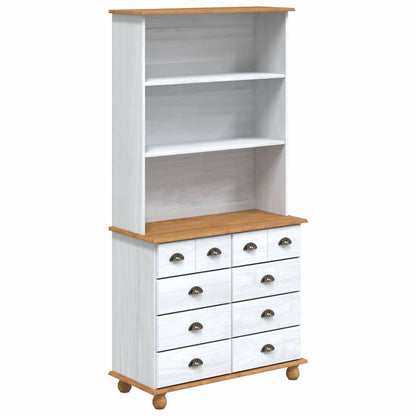 Hutch with Drawer ASKIM White 91 x 40 x 184 cm Solid Pine Wood