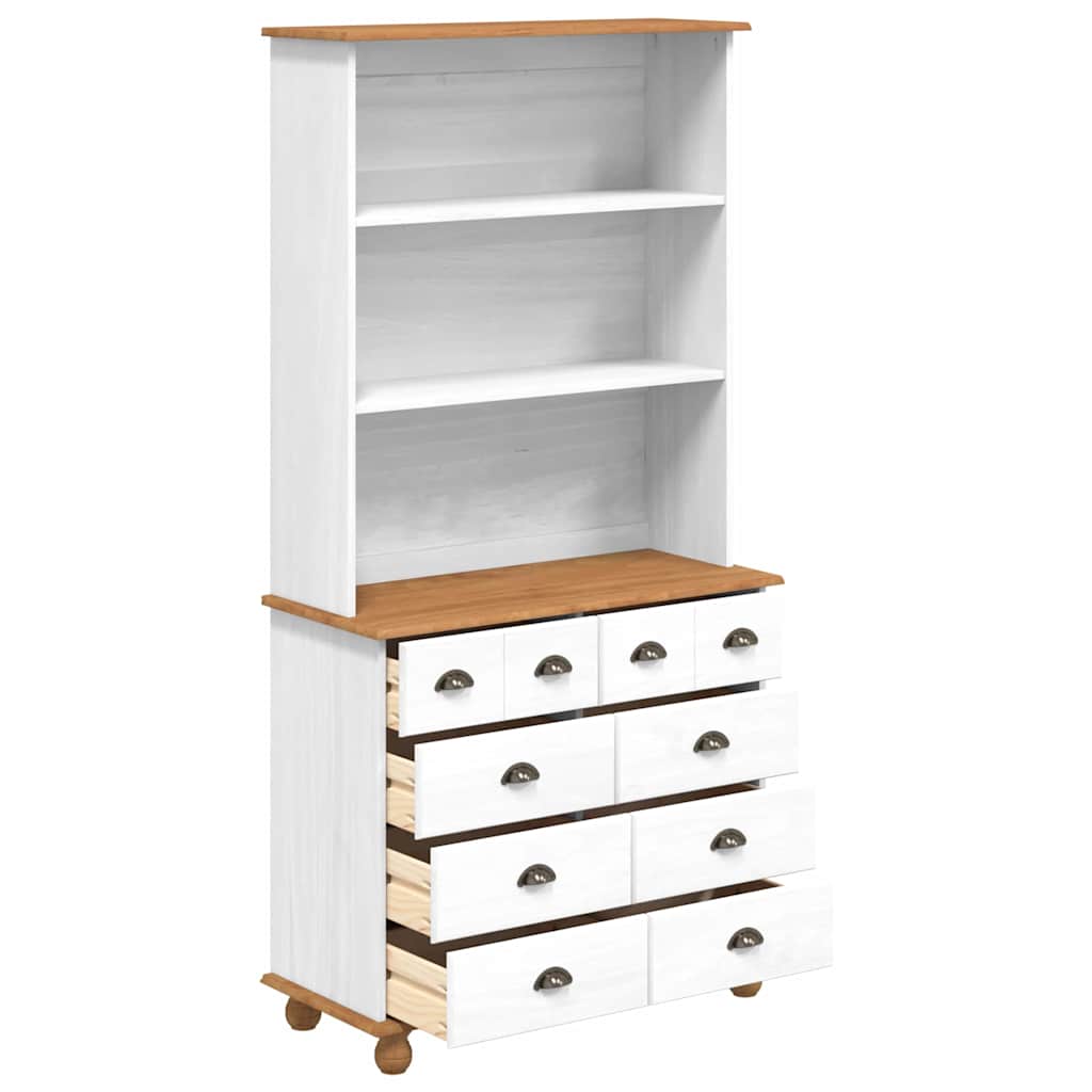 Hutch with Drawer ASKIM White 91 x 40 x 184 cm Solid Pine Wood