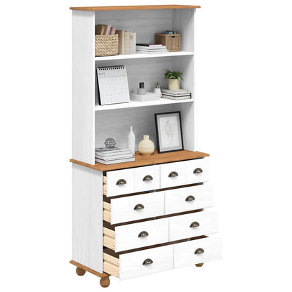 Hutch with Drawer ASKIM White 91 x 40 x 184 cm Solid Pine Wood
