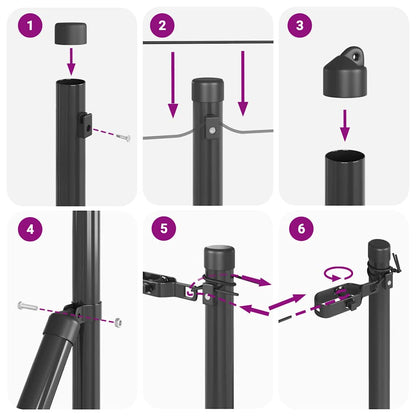 Embedded Fence Post 7 pcs Grey Powder-Coated Steel